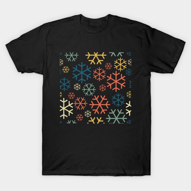 Retro Christmas Snowflakes Pattern T-Shirt by inotyler